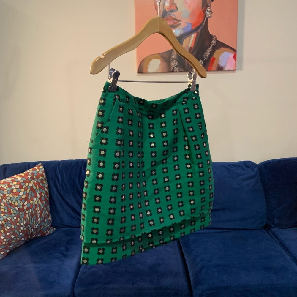 Anthropologie HD in Paris Green Patterned Skirt - Size 4 - Picture 8 of 14
